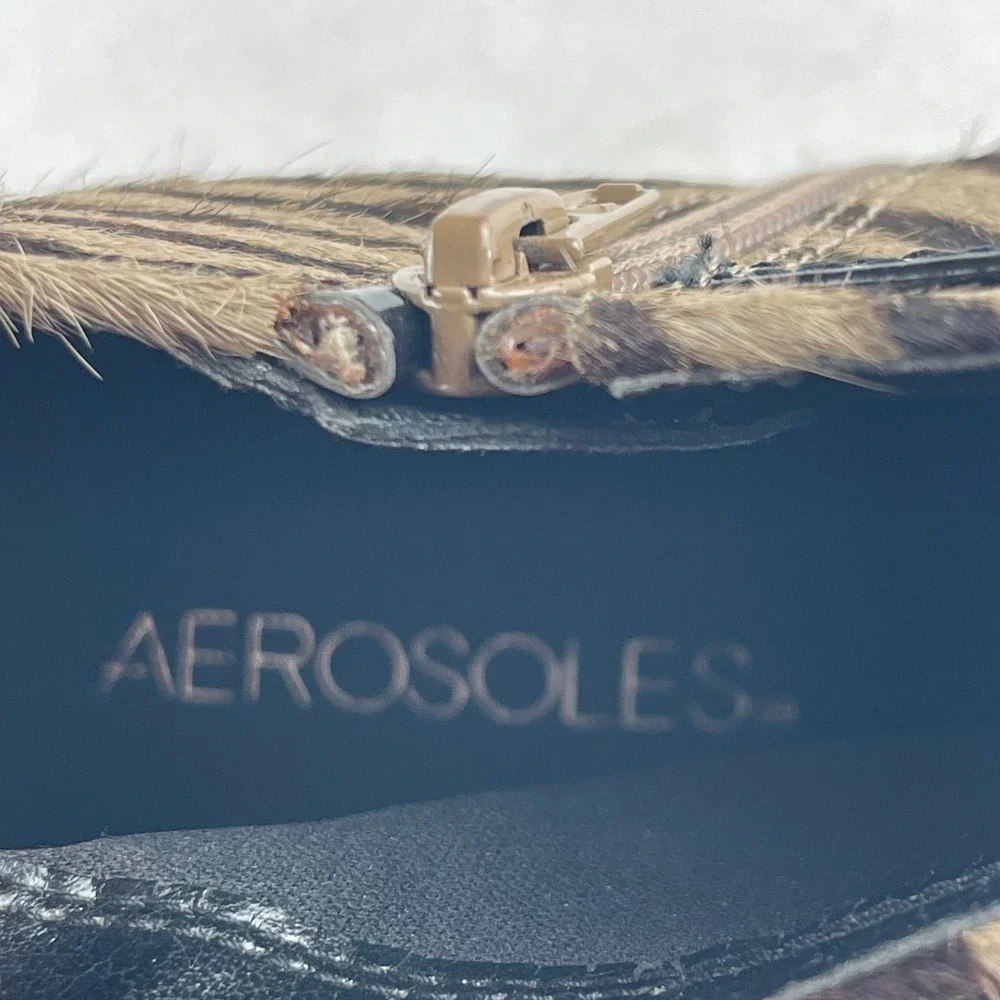 Aerosoles Patrole Car Zebra Print Calf Hair‎ Ankle Boots Womens 9M Brown Black